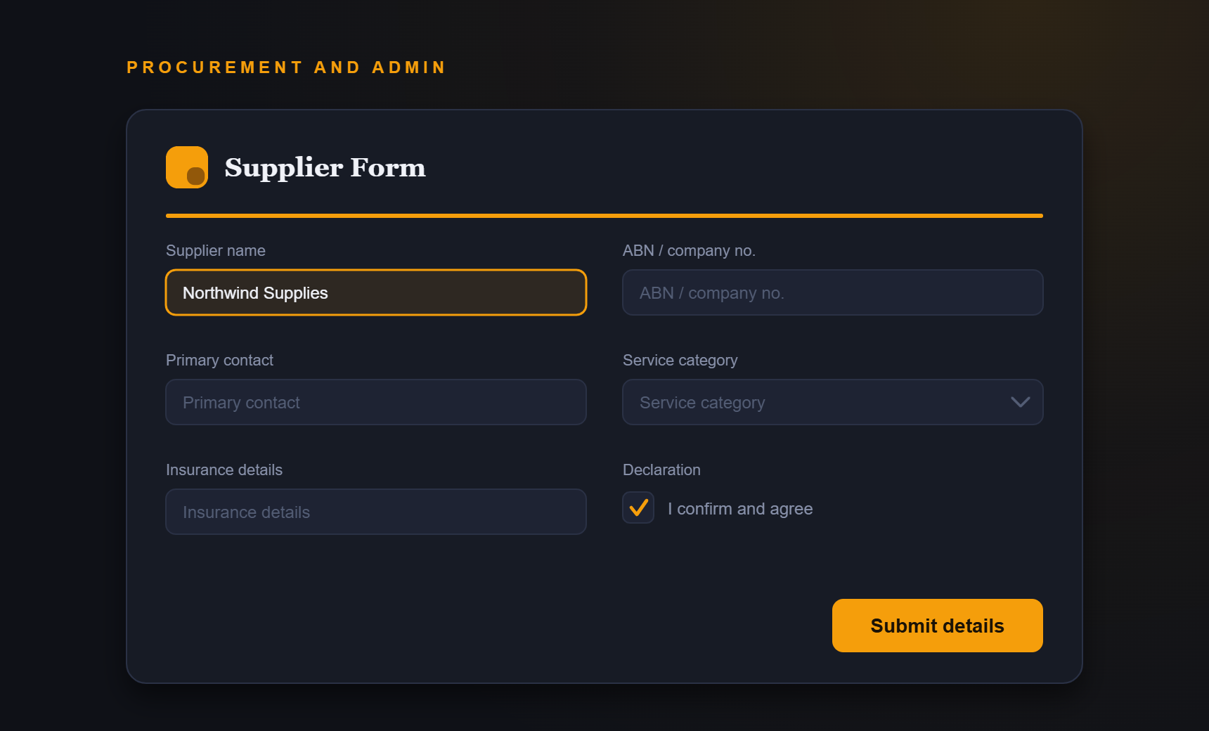 Placeholder image for Supplier forms.